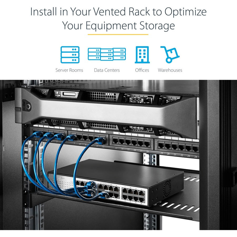 StarTech.com 1U Vented Server Rack Cabinet Shelf - Fixed 7in Deep Cantilever Rackmount Tray for 19" Data/AV/Network Enclosure w/Cage Nuts — CABSHELF1U7V