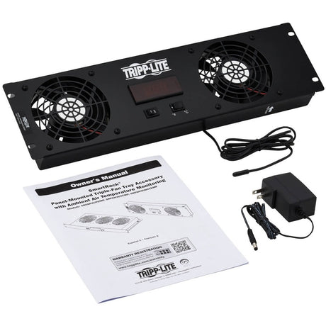 Eaton Tripp Lite Series 3U Digital Temperature Sensor with 2 12VDC Extra-Quiet Fans, Blanking Panel, LCD — SRFAN3UDCTEMP