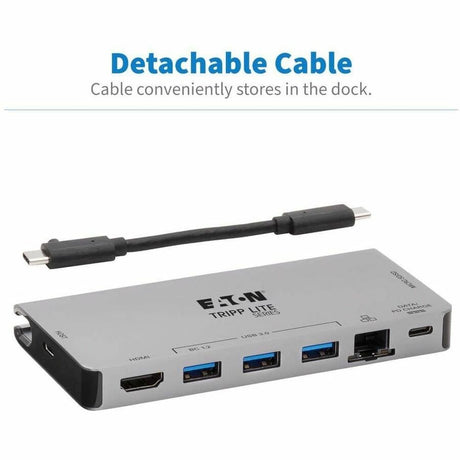 Eaton Tripp Lite Series USB-C Dock - 4K HDMI, USB 3.x (5Gbps), USB-A/C Hub Ports, GbE, Memory Card, 100W PD Charging, Detachable Cord — U442-DOCK5D-GY