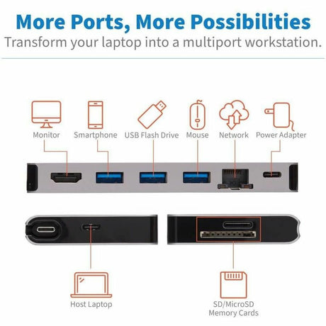 Eaton Tripp Lite Series USB-C Dock - 4K HDMI, USB 3.x (5Gbps), USB-A/C Hub Ports, GbE, Memory Card, 100W PD Charging, Detachable Cord — U442-DOCK5D-GY