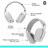 Logitech Zone Vibe 100 Wireless Over Ear Headphones, Noise Canceling Microphone, Advanced Multipoint Bluetooth Headset, Off-white — 981-001257
