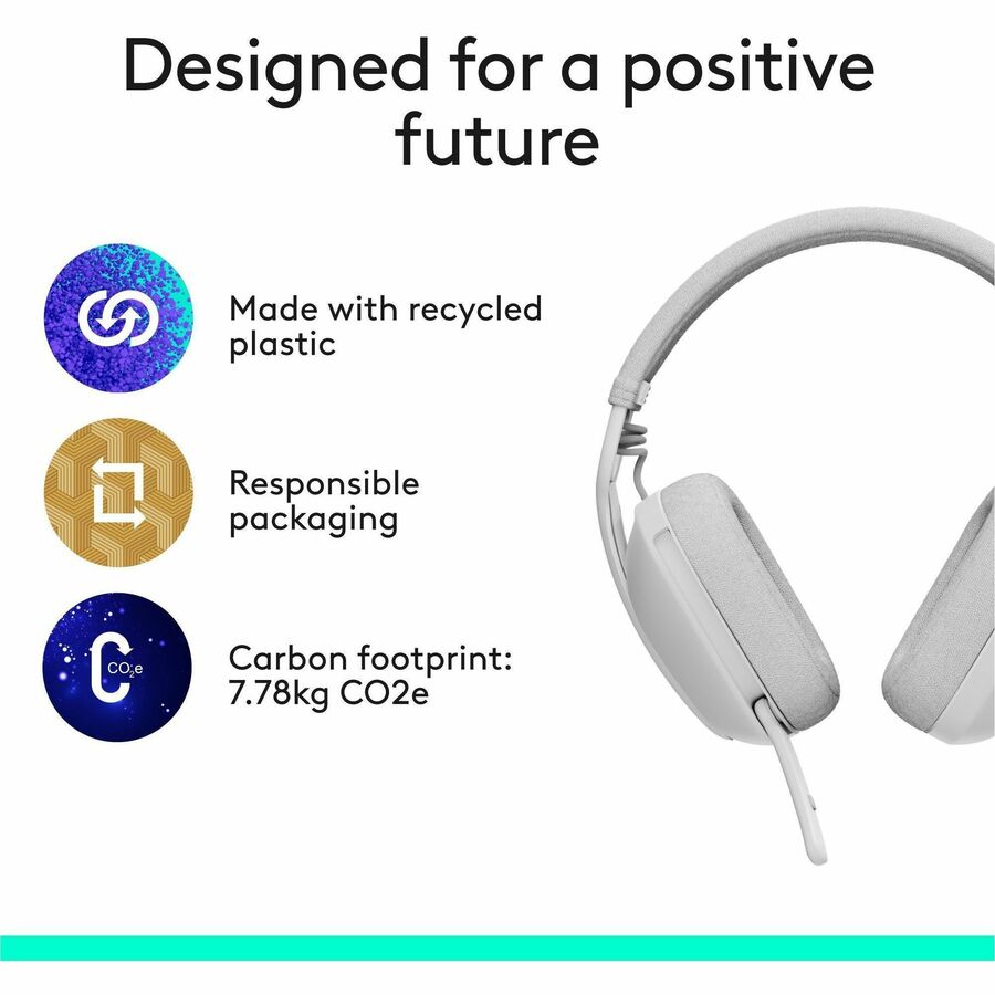 Logitech Zone Vibe 100 Wireless Over Ear Headphones, Noise Canceling Microphone, Advanced Multipoint Bluetooth Headset, Off-white — 981-001257