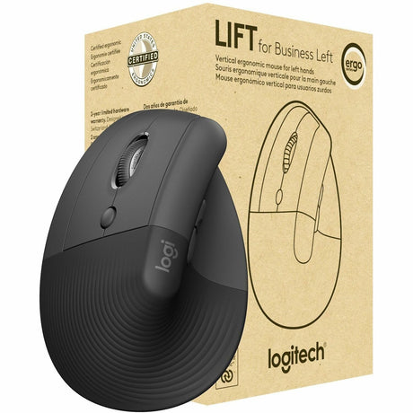 Logitech Lift for Business Left, Vertical Ergonomic Mouse - Left-handed, Wireless, Bluetooth or Secured Logi Bolt USB, Quiet clicks, Graphite — 910-006492
