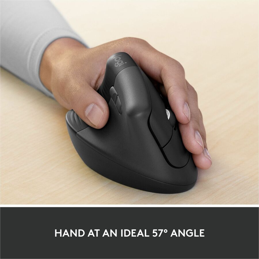 Logitech Lift for Business Left, Vertical Ergonomic Mouse - Left-handed, Wireless, Bluetooth or Secured Logi Bolt USB, Quiet clicks, Graphite — 910-006492