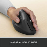 Logitech Lift for Business Left, Vertical Ergonomic Mouse - Left-handed, Wireless, Bluetooth or Secured Logi Bolt USB, Quiet clicks, Graphite — 910-006492