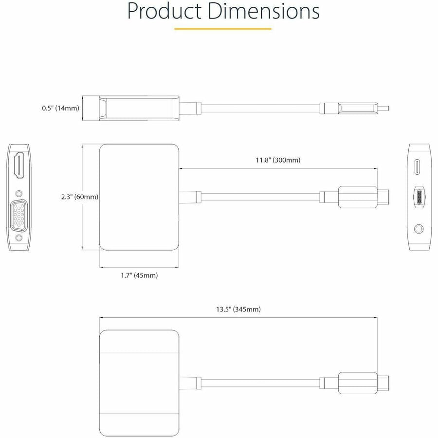 StarTech.com USB C Video Adapter, USB C to HDMI VGA Multiport Adapter, 3.5mm Audio, 4K 60Hz HDR, 100W PD 3.0 PT, USB C Display Adapter — 122-USBC-HDMI-4K-VGA