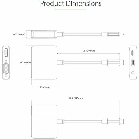 StarTech.com USB C Video Adapter, USB C to HDMI VGA Multiport Adapter, 3.5mm Audio, 4K 60Hz HDR, 100W PD 3.0 PT, USB C Display Adapter — 122-USBC-HDMI-4K-VGA