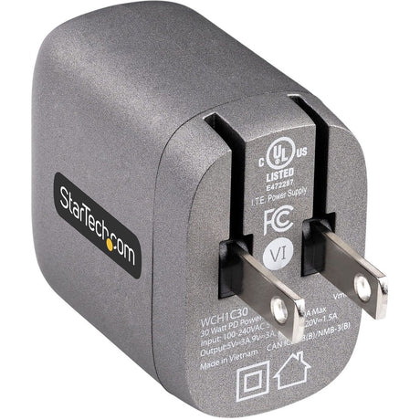 StarTech.com 30W USB-C Wall Charger, Portable GaN Charger w/ USB Power Delivery Fast Charging, USB-IF Certified, 6ft Cable, USB-C Charger — WCH1C30