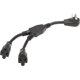Eaton Tripp Lite Series Extension Cord Y Splitter, Right-Angle NEMA 5-15P to 2x NEMA 5-15R - Heavy Duty, 15A, 120V, 14 AWG, 1 ft. (0.3 m), Black — P024-001-15D-2