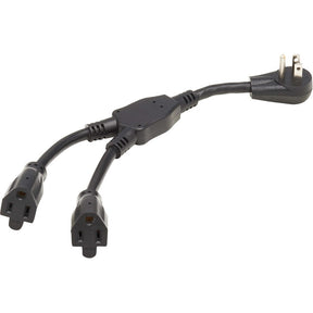 Eaton Tripp Lite Series Extension Cord Y Splitter, Right-Angle NEMA 5-15P to 2x NEMA 5-15R - Heavy Duty, 15A, 120V, 14 AWG, 1 ft. (0.3 m), Black — P024-001-15D-2
