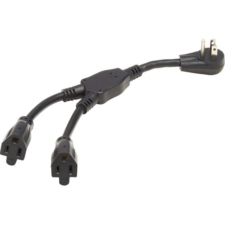 Eaton Tripp Lite Series Extension Cord Y Splitter, Right-Angle NEMA 5-15P to 2x NEMA 5-15R - Heavy Duty, 15A, 120V, 14 AWG, 1 ft. (0.3 m), Black — P024-001-15D-2