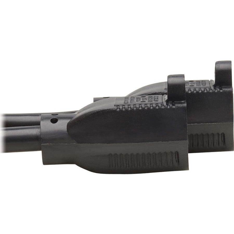 Eaton Tripp Lite Series Extension Cord Y Splitter, Right-Angle NEMA 5-15P to 2x NEMA 5-15R - Heavy Duty, 15A, 120V, 14 AWG, 1 ft. (0.3 m), Black — P024-001-15D-2