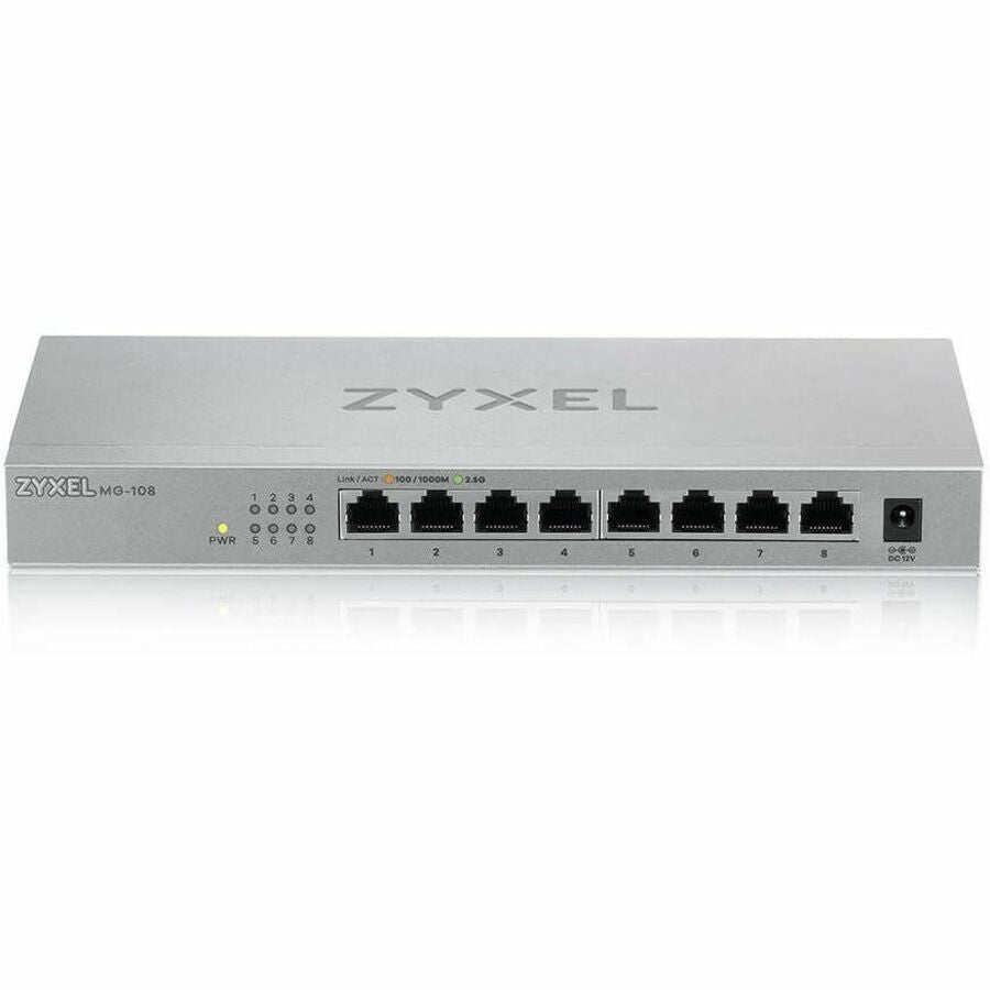 Zyxel 8-Port 2.5GbB MultiGig Ethernet Unmanaged Switch | 8 x 100/1G/2.5G Mbps Ports | Plug & Play | Metal Housing | Desktop or Wall-Mount | Ethernet Splitter | Lifetime Warranty | MG-108 — MG108