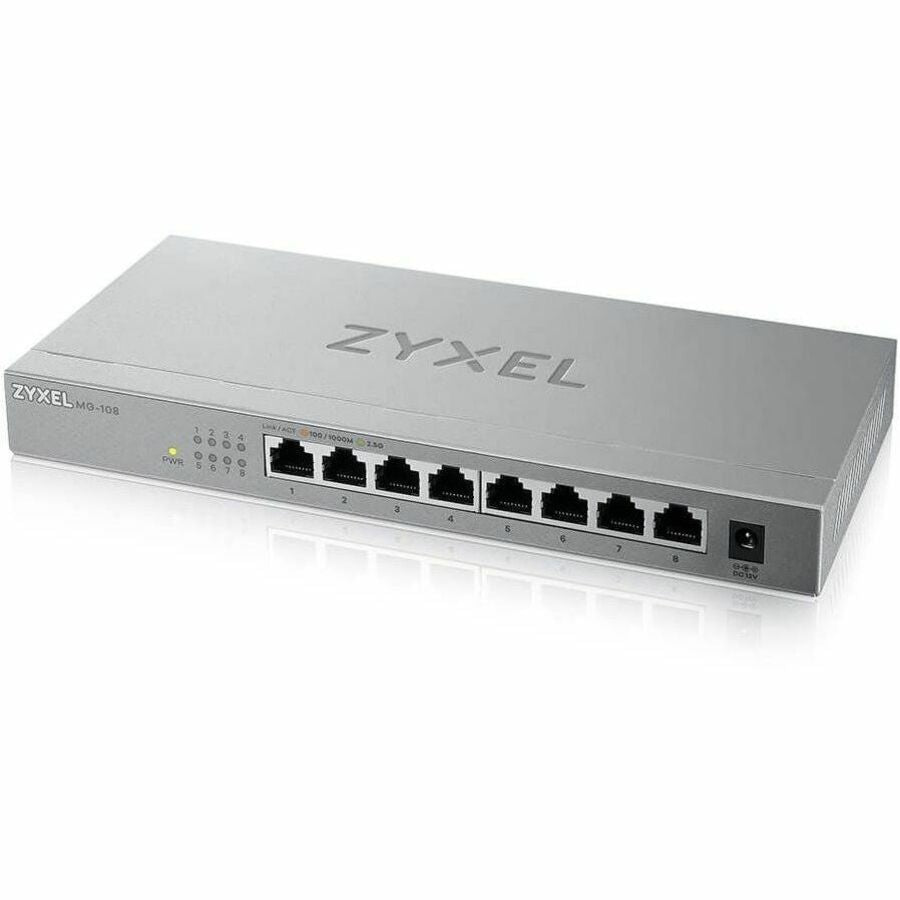 Zyxel 8-Port 2.5GbB MultiGig Ethernet Unmanaged Switch | 8 x 100/1G/2.5G Mbps Ports | Plug & Play | Metal Housing | Desktop or Wall-Mount | Ethernet Splitter | Lifetime Warranty | MG-108 — MG108