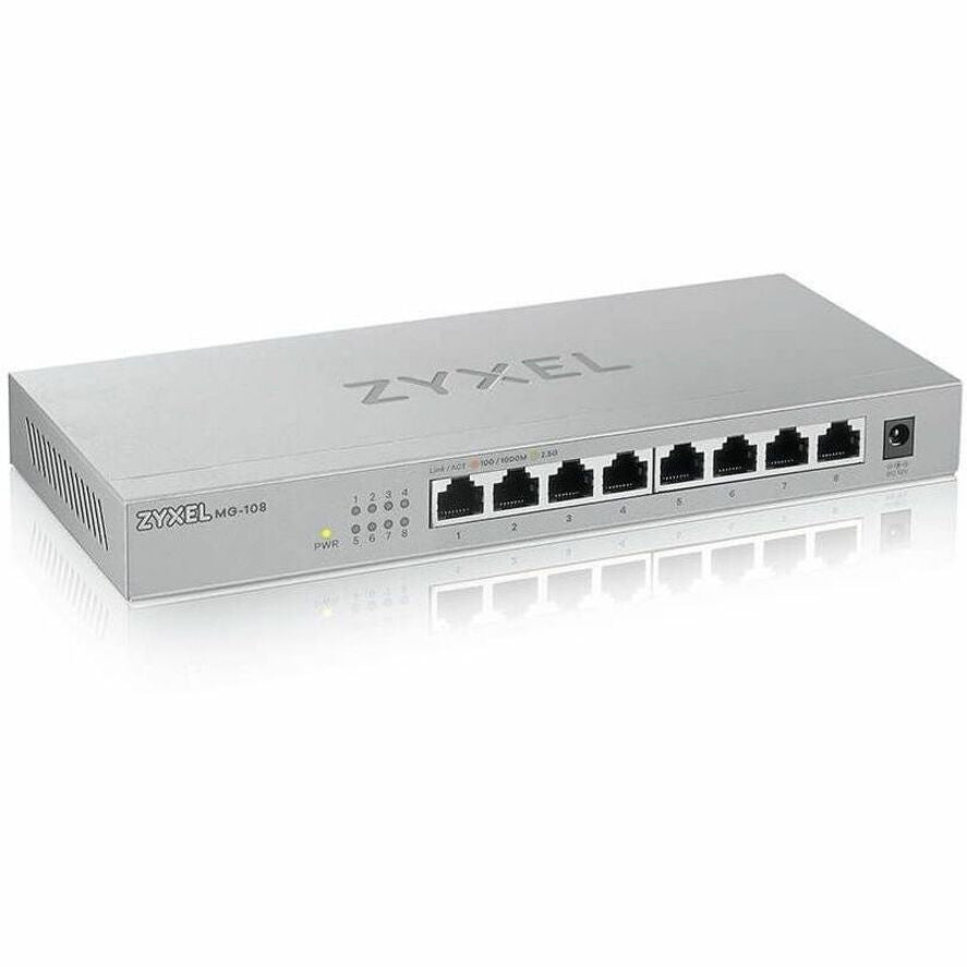 Zyxel 8-Port 2.5GbB MultiGig Ethernet Unmanaged Switch | 8 x 100/1G/2.5G Mbps Ports | Plug & Play | Metal Housing | Desktop or Wall-Mount | Ethernet Splitter | Lifetime Warranty | MG-108 — MG108