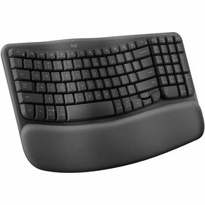 Logitech Wave Keys Wireless Ergonomic Keyboard with Cushioned Palm Rest, Comfortable Natural Typing, Graphite — 920-011898