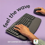 Logitech Wave Keys Wireless Ergonomic Keyboard with Cushioned Palm Rest, Comfortable Natural Typing, Graphite — 920-011898