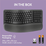 Logitech Wave Keys Wireless Ergonomic Keyboard with Cushioned Palm Rest, Comfortable Natural Typing, Graphite — 920-011898