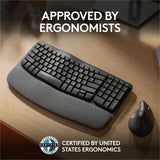 Logitech Wave Keys Wireless Ergonomic Keyboard with Cushioned Palm Rest, Comfortable Natural Typing, Graphite — 920-011898