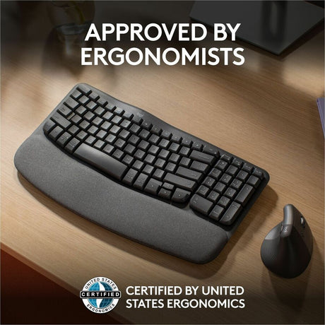 Logitech Wave Keys Wireless Ergonomic Keyboard with Cushioned Palm Rest, Comfortable Natural Typing, Graphite — 920-011898