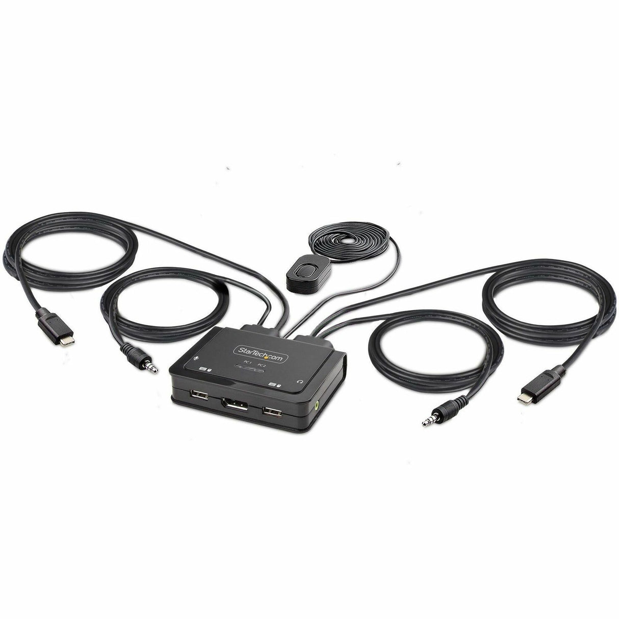 StarTech.com 2-Port USB-C Cable KVM Switch, 4K 60Hz DisplayPort Output, Compact KVM with 4ft/1.2m Integrated Host Cables, Bus Powered — C2-D46-UC2-CBL-KVM