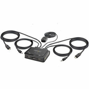 StarTech.com 2-Port USB-C Cable KVM Switch, 4K 60Hz DisplayPort Output, Compact KVM with 4ft/1.2m Integrated Host Cables, Bus Powered — C2-D46-UC2-CBL-KVM