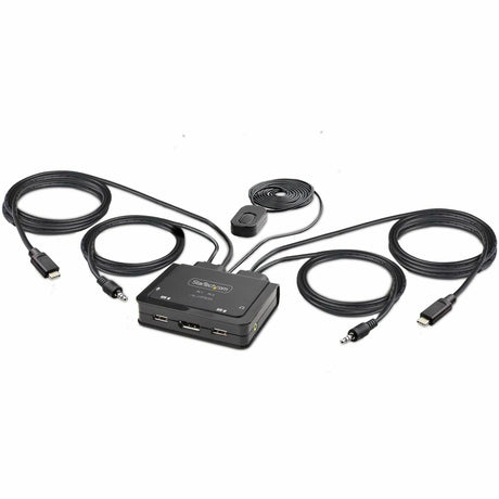 StarTech.com 2-Port USB-C Cable KVM Switch, 4K 60Hz DisplayPort Output, Compact KVM with 4ft/1.2m Integrated Host Cables, Bus Powered — C2-D46-UC2-CBL-KVM