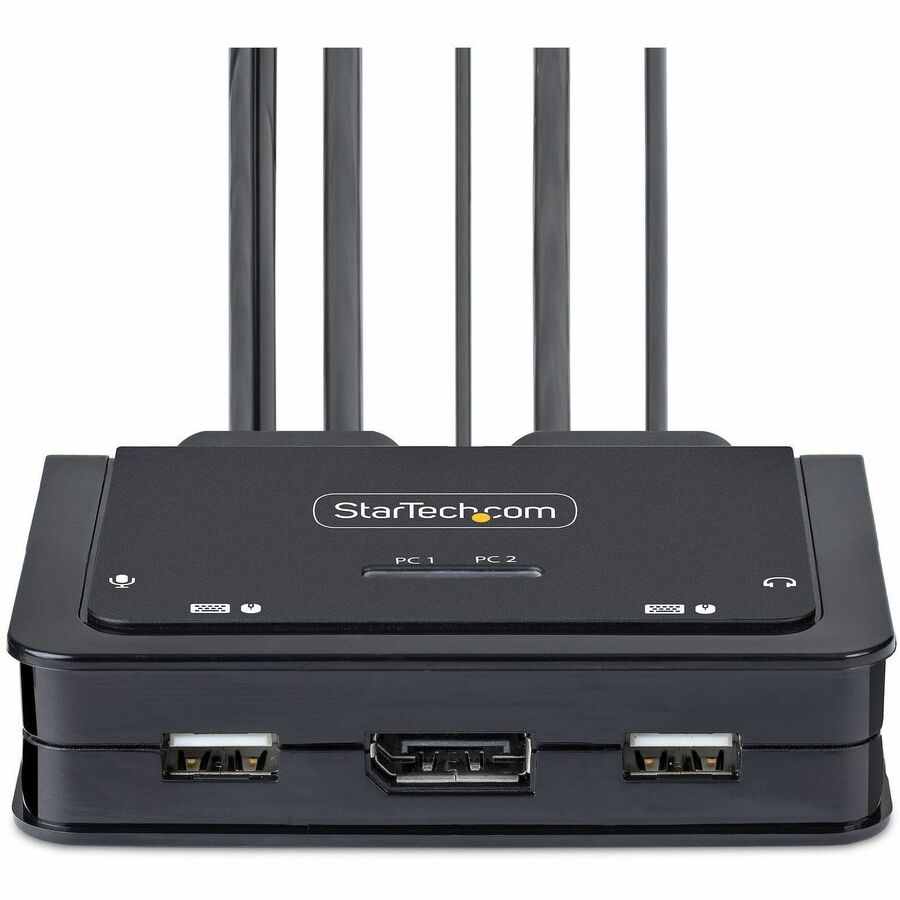 StarTech.com 2-Port USB-C Cable KVM Switch, 4K 60Hz DisplayPort Output, Compact KVM with 4ft/1.2m Integrated Host Cables, Bus Powered — C2-D46-UC2-CBL-KVM