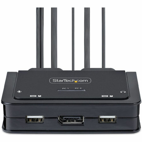 StarTech.com 2-Port USB-C Cable KVM Switch, 4K 60Hz DisplayPort Output, Compact KVM with 4ft/1.2m Integrated Host Cables, Bus Powered — C2-D46-UC2-CBL-KVM