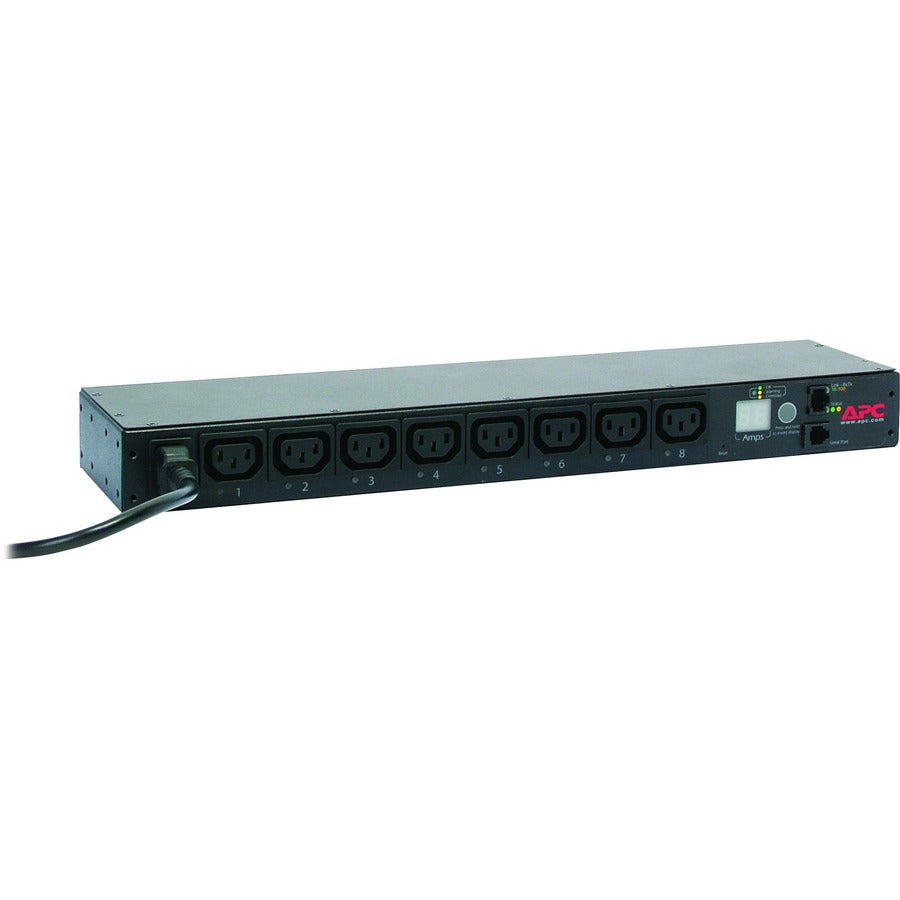 APC NetShelter Switched Rack PDU, 1U, 1PH, 2.3kW 230V 10A or 2.5kW 208V 12A, 8 C13 outlets, C14 cord — AP7920B