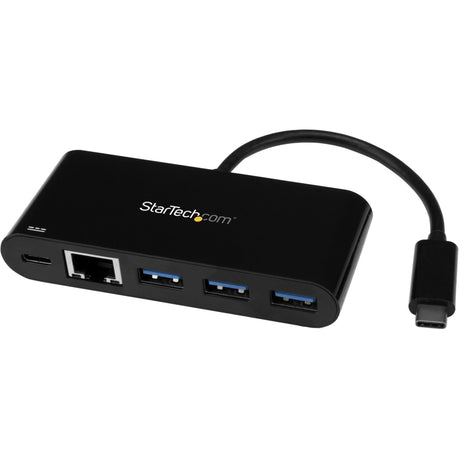 StarTech.com 3 Port USB-C Hub with Gigabit Ethernet & 60W Power Delivery Passthrough - USB-C to 3xUSB-A - 5Gbps USB 3.0 Type-C Adapter Hub — HB30C3AGEPD