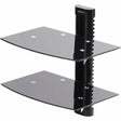 StarTech.com Dual Floating Wall-Mounted AV Shelves, Adjustable Height Shelf For Under TV A/V Equipment, Black Tempered Glass Shelves — 2B-WALL-MOUNT-SHELF