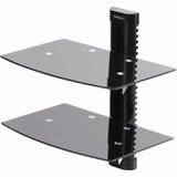 StarTech.com Dual Floating Wall-Mounted AV Shelves, Adjustable Height Shelf For Under TV A/V Equipment, Black Tempered Glass Shelves — 2B-WALL-MOUNT-SHELF