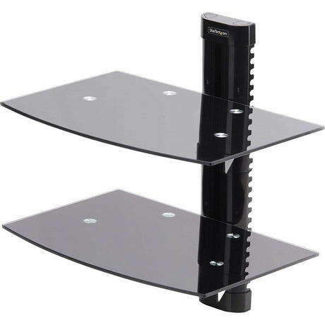StarTech.com Dual Floating Wall-Mounted AV Shelves, Adjustable Height Shelf For Under TV A/V Equipment, Black Tempered Glass Shelves — 2B-WALL-MOUNT-SHELF