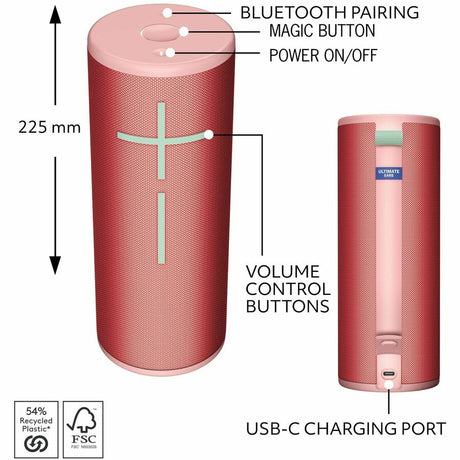 Ultimate Ears MEGABOOM 4 Portable Waterproof Bluetooth Speaker With Powerful 360-Degree Sound and Thundering Bass, Floating Speaker With 20-Hour Battery and 147ft (45m) Range, Red — 984-001994