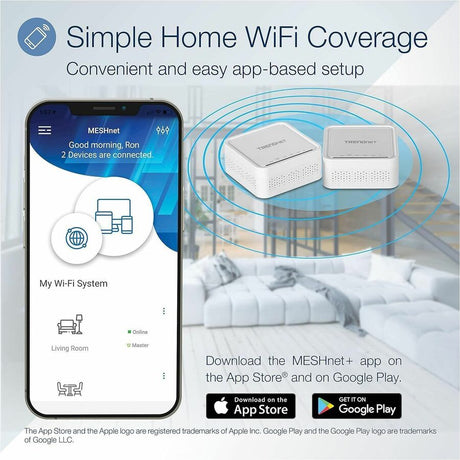 TRENDnet AC1200 WiFi EasyMesh Kit, Includes 2 x AC1200 WiFi Mesh Nodes, App-Based Setup Utility, Seamless WiFi Roaming, Beamforming, Supports 2.4GHz and 5GHz Devices, TEW-832MDR2K, White — TEW-832MDR2K