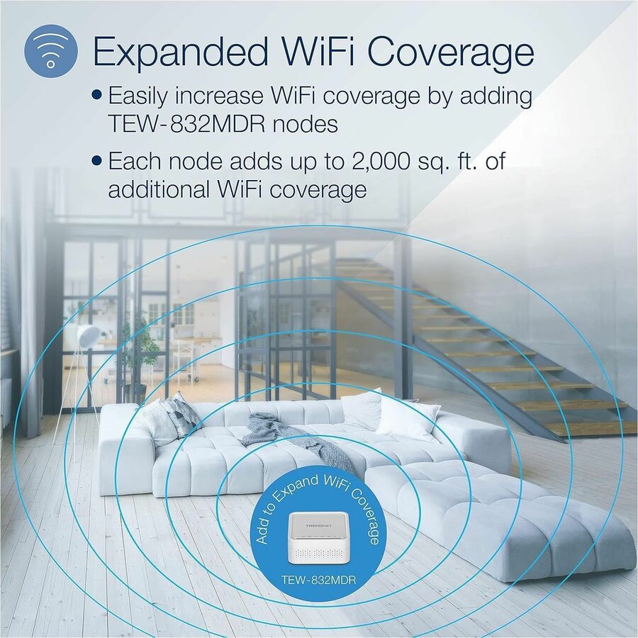 TRENDnet AC1200 WiFi EasyMesh Kit, Includes 2 x AC1200 WiFi Mesh Nodes, App-Based Setup Utility, Seamless WiFi Roaming, Beamforming, Supports 2.4GHz and 5GHz Devices, TEW-832MDR2K, White — TEW-832MDR2K