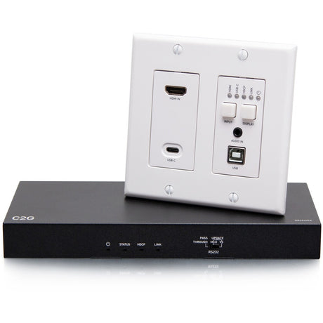 C2G HDBaseT HDMI Extender + USB C, Aux, and USB B to USB over Cat - Wall Plate Transmitter to Receiver Box - 4K 60Hz — C2G31011