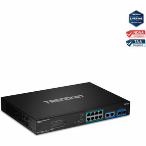 TRENDnet 12-Port Gigabit PoE+ Smart Surveillance Switch with 8 x Gigabit PoE+ Ports; TPE-3012LS; 2 x Gigabit Ports; 2 x SFP Slots; 110W PoE Budget; Long Range PoE+; VLAN; QoS; LACP; ONVIF — TPE-3012LS