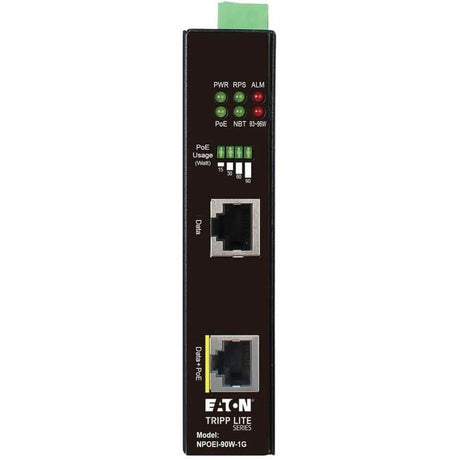 Eaton Tripp Lite Series Industrial Gigabit Ethernet PoE injector, 90W PoE++, 802.3bt, Midspan, -40? to +75?, IP30 housing, Dual 24-57VDC, DIN rail, 1 Port, TAA — NPOEI-90W-1G
