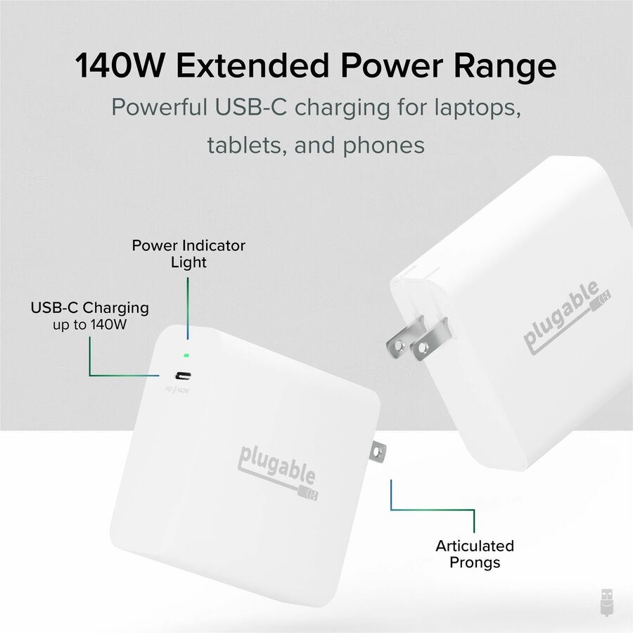 Plugable 140W USB C Charger, GaN Wall Charger for Laptop, PD 3.1 Power Adapter — PS-EPR-140C1