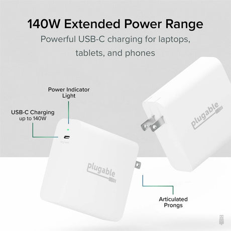 Plugable 140W USB C Charger, GaN Wall Charger for Laptop, PD 3.1 Power Adapter — PS-EPR-140C1