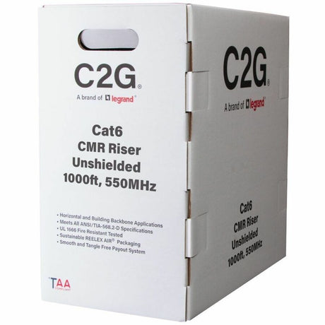 C2G 1000ft (304.8m) TAA-Compliant Cat6 Unshielded (UTP) Ethernet Cable with Solid Conductors-Riser CMR-Rated - Green — C2G56035