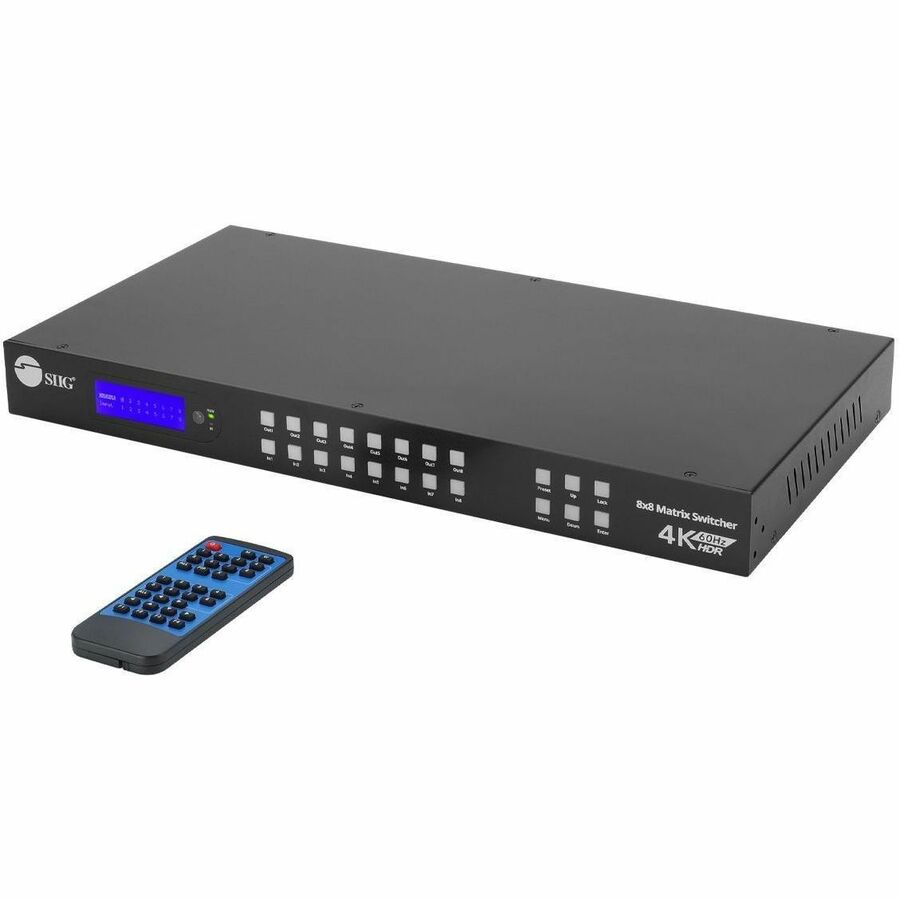 SIIG 8x8 HDMI 4K60Hz Matrix Switcher with LCD - 18Gbps- Downscaling- EDID Management - ARC- Audio Embedded/Extraction — CE-MX0011-S1
