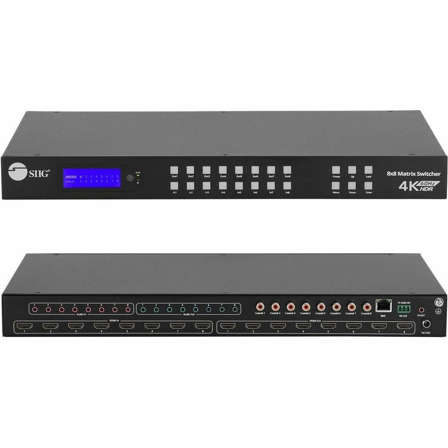 SIIG 8x8 HDMI 4K60Hz Matrix Switcher with LCD - 18Gbps- Downscaling- EDID Management - ARC- Audio Embedded/Extraction — CE-MX0011-S1