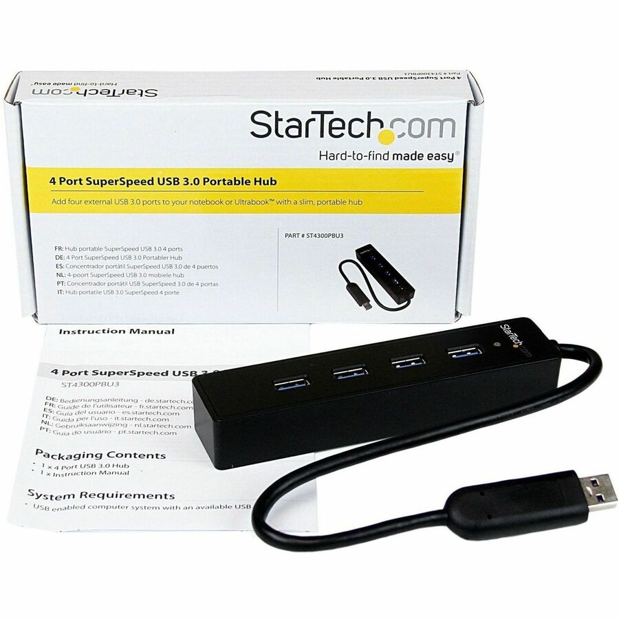StarTech.com 4 Port Portable SuperSpeed USB 3.0 Hub with Built-in Cable - 5Gbps — ST4300PBU3