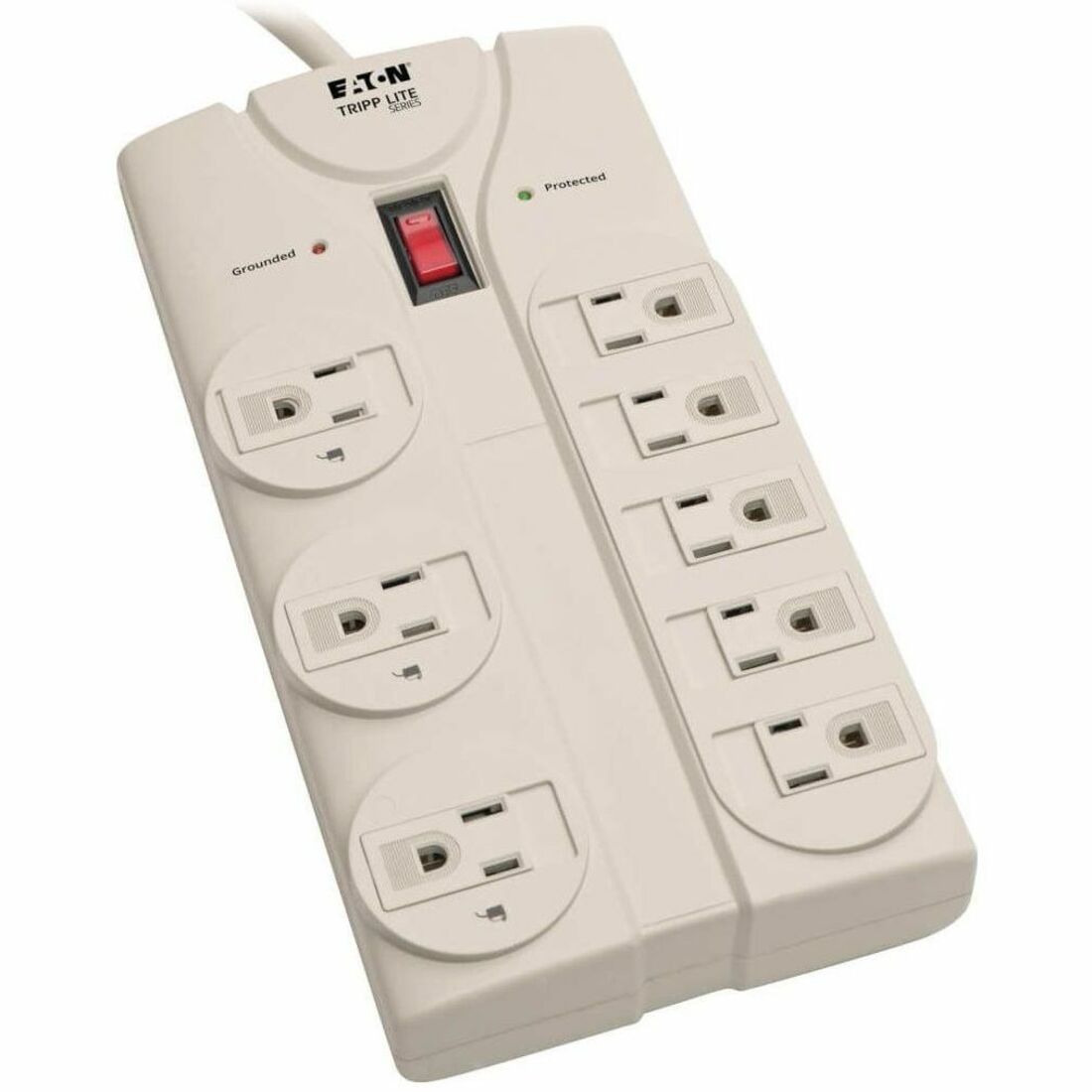 Eaton Tripp Lite Series Protect It! 8-Outlet Surge Protector, 8 ft. Cord with Right-Angle Plug, 1440 Joules, Diagnostic LEDs, Light Gray Housing — TLP808