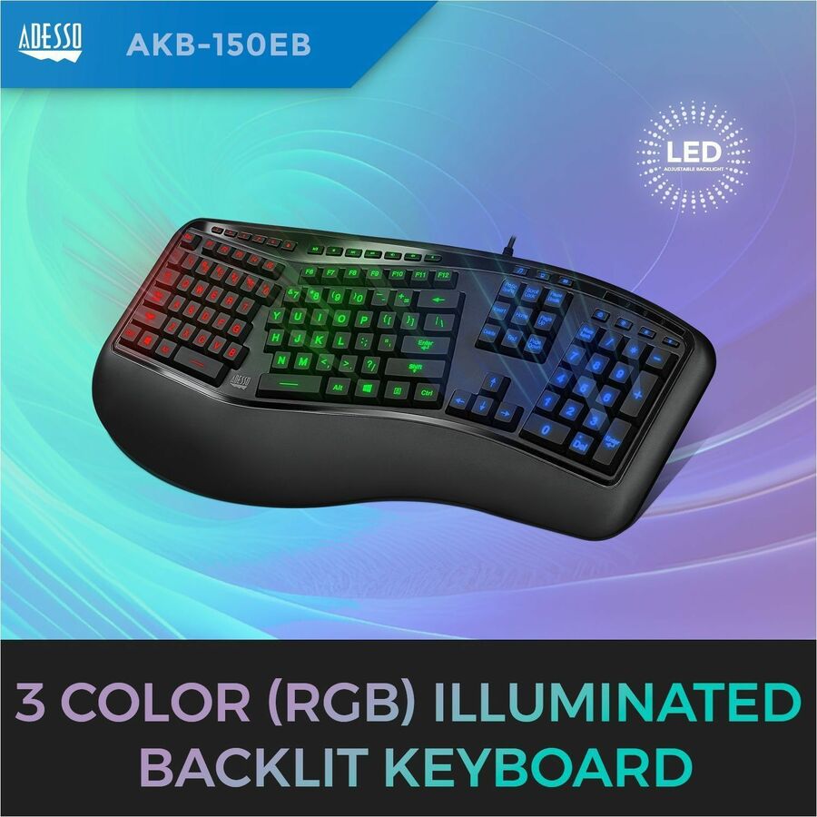 Adesso Color Illuminated Ergonomic Keyboard — AKB-150EB