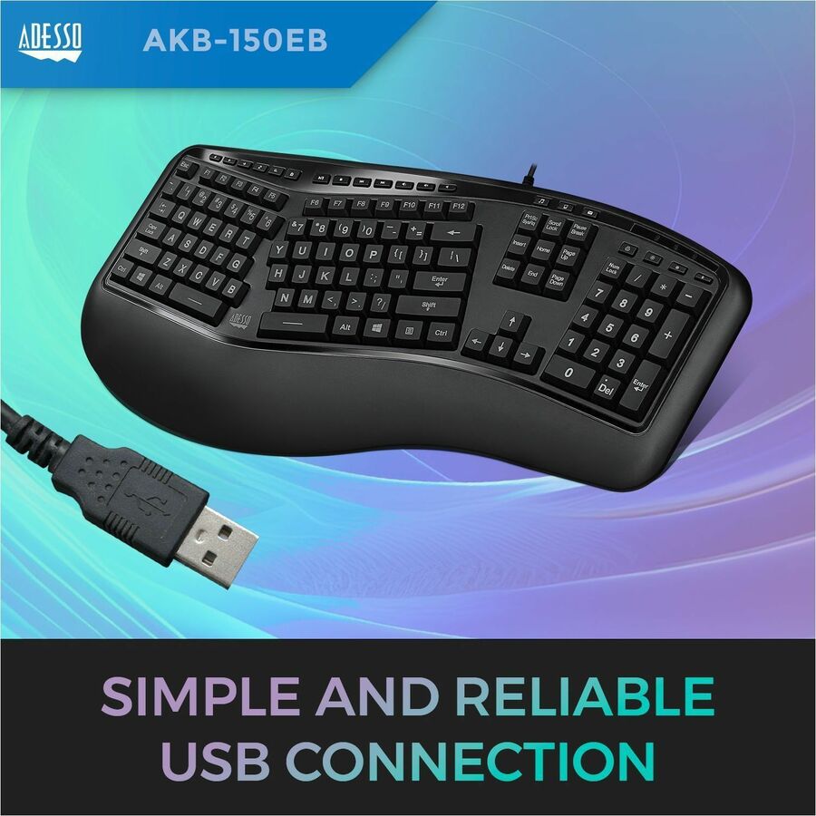 Adesso Color Illuminated Ergonomic Keyboard — AKB-150EB