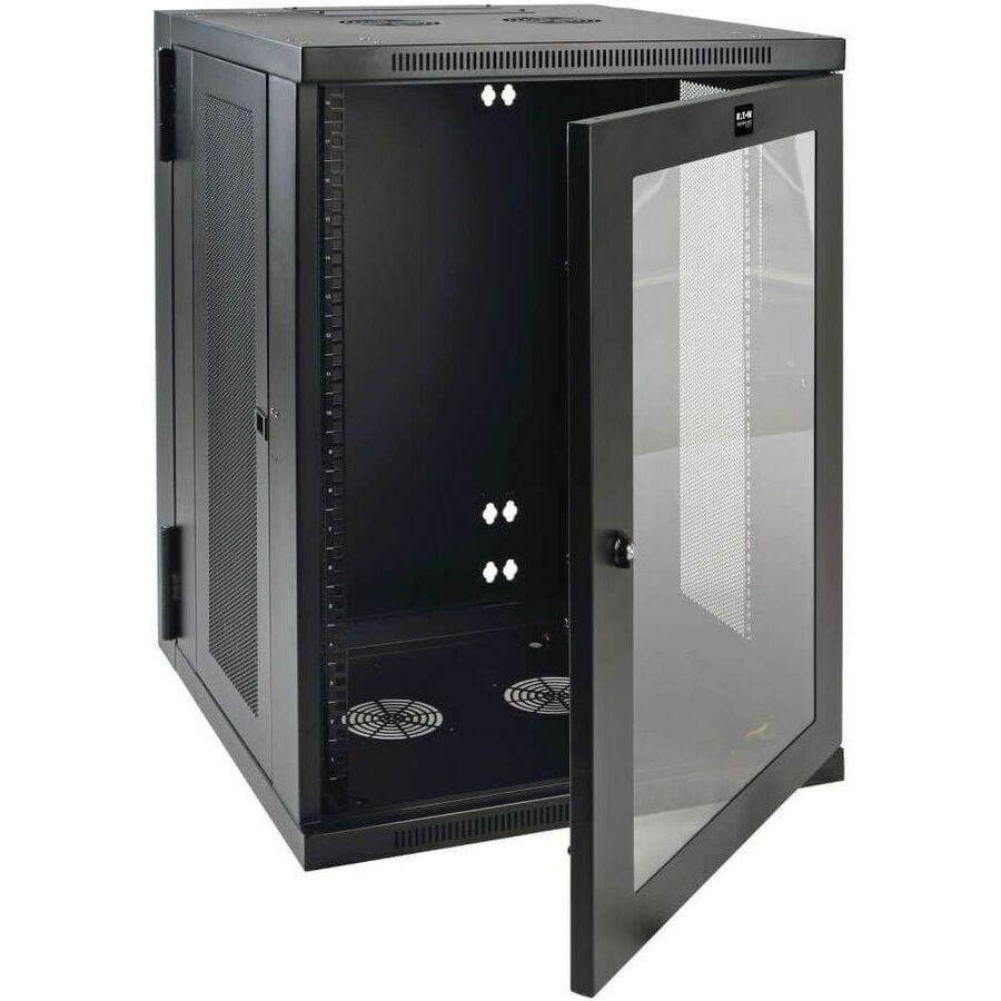 Eaton Tripp Lite Series SmartRack 18U Low-Profile Switch-Depth Wall-Mount Half-Height Rack Enclosure, Clear Acrylic Window, Hinged Back — SRW18USG